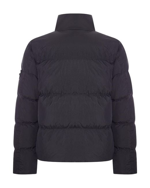 Stone Island Blue Padded Down Jacket With High Collar for men