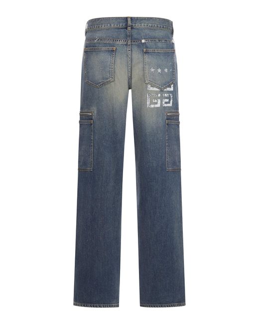 Givenchy Blue Distressed Zip Pocket Jeans for men