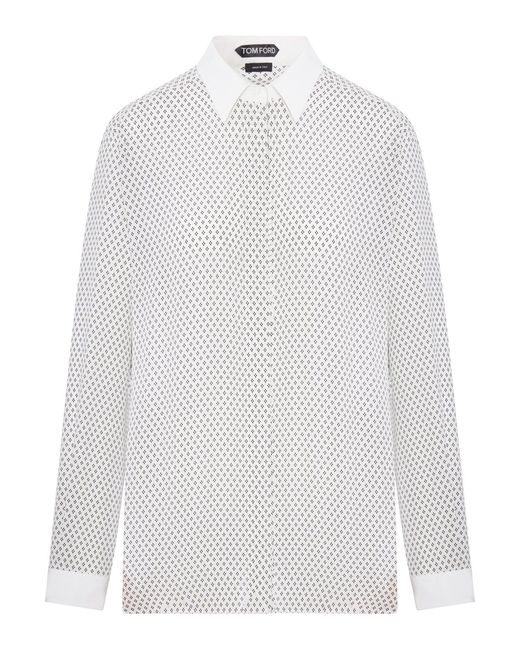 Tom Ford White Silk Crêpe De Chine Shirt With Diamond Print