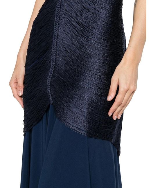 Bless Blue Long Nostalgia Dress With Fringes And V-Neck