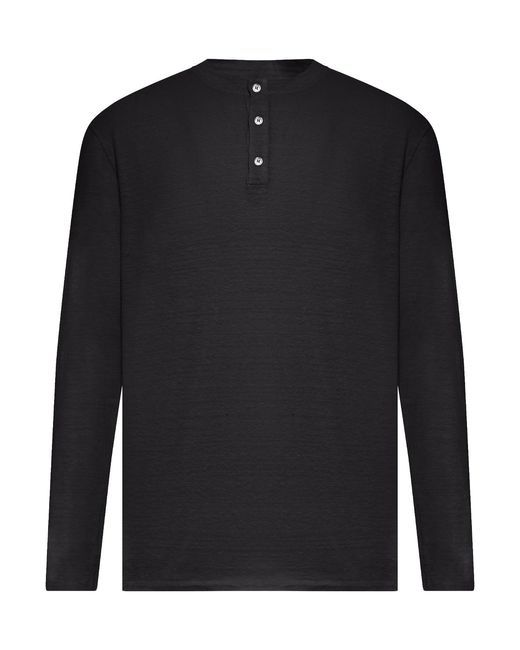 Roberto Collina Black Long-Sleeved Linen Serafino Sweater for men