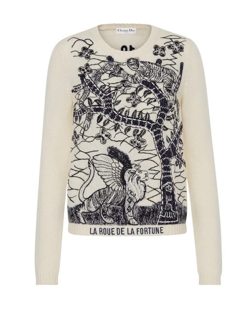 Dior White La Rou De La Fortune Intarsia Knit Sweater