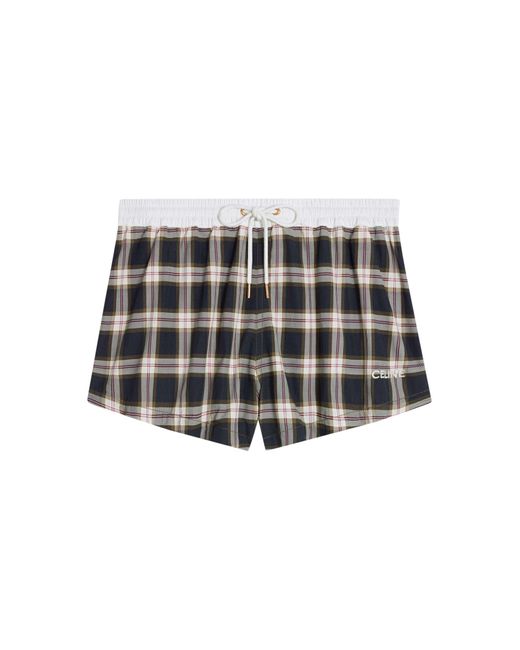 Céline Gray Mini Short In Anthracite/chalk/red Checked Panama