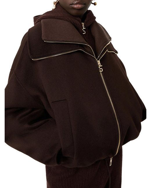 Bomber in pura lana con davantino rimovibile di Sportmax in Brown