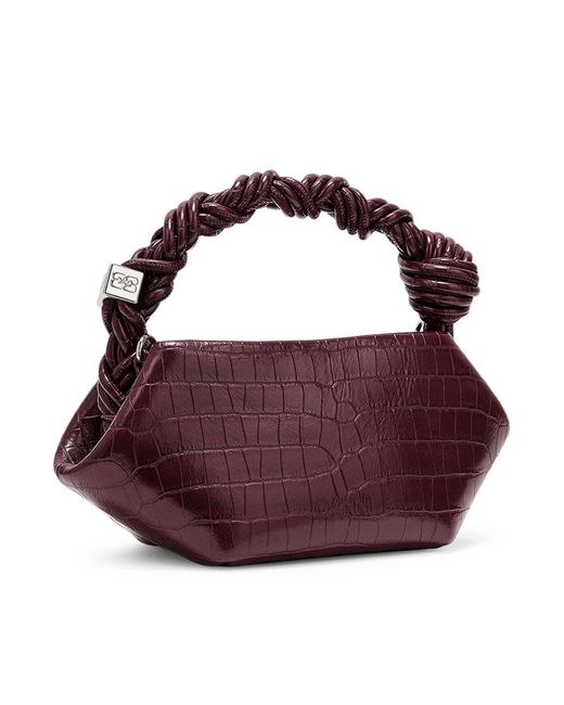 Ganni Purple Mini Bou Bag In Burgundy Crocodile Effect