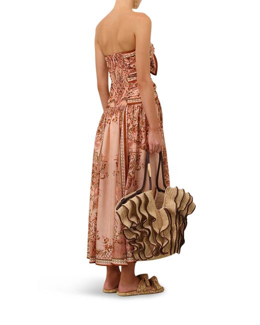 Zimmermann Pink Aster Silk Midi Dress With Cut-Out Insert And Bows