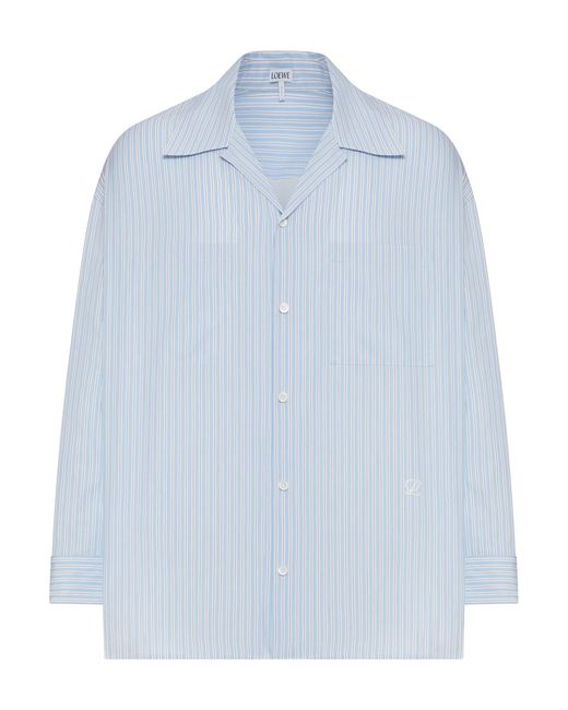 Loewe Blue Oversized Striped Cotton Shirt With Bowling Collar for men