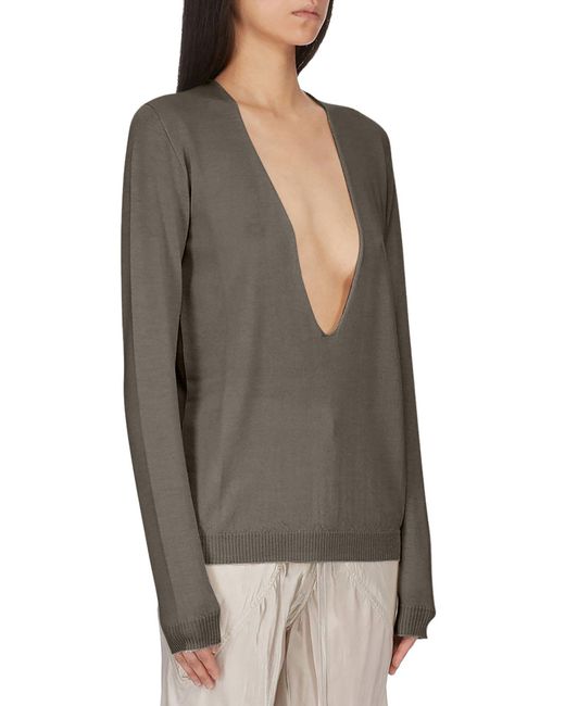 Rick Owens Gray V-Neck Sweater