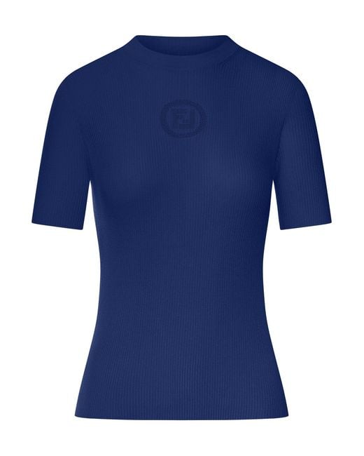 Fendi Blue Cotton Sweater With Front Logo