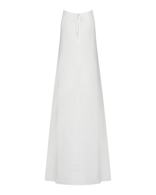 120% Lino White Long Linen Dress