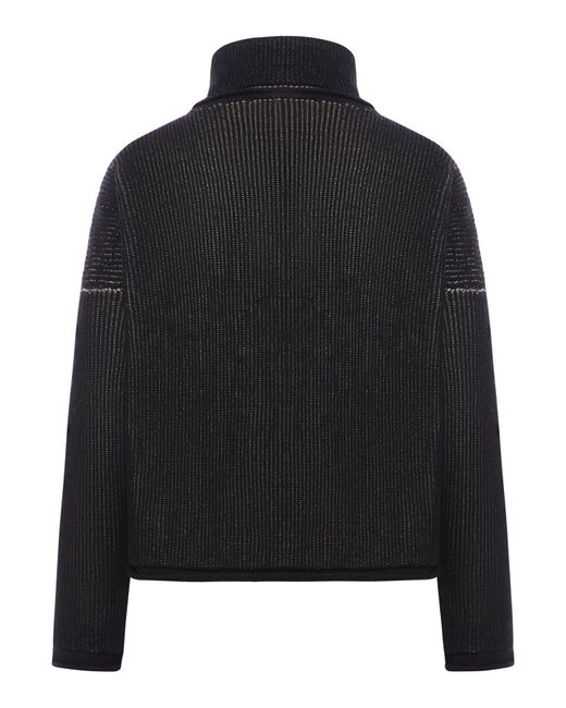 Transit Black Two-tone Ribbed Wool And Linen Turtleneck