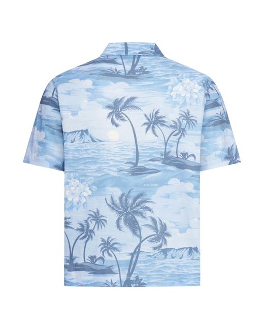 Palm Angels Blue Sunset Bowling Shirt for men