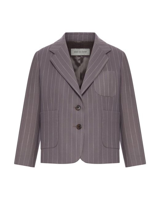 Dries Van Noten Purple Single-Breasted Pinstripe Cropped Jacket