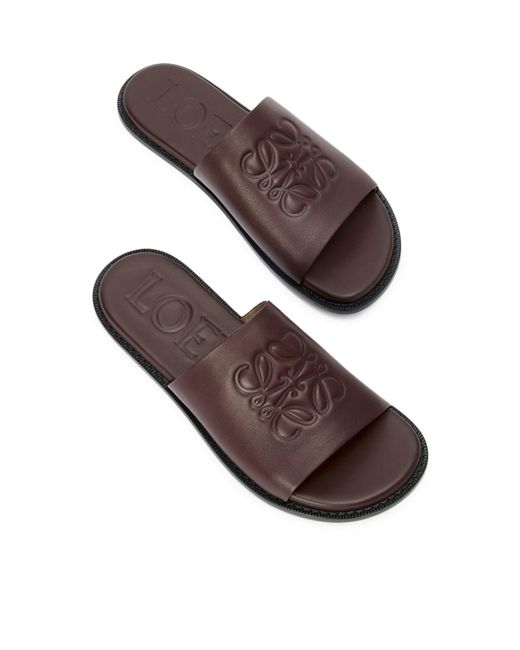 Loewe Brown Slide Anagram Flex In Soft Calfskin for men
