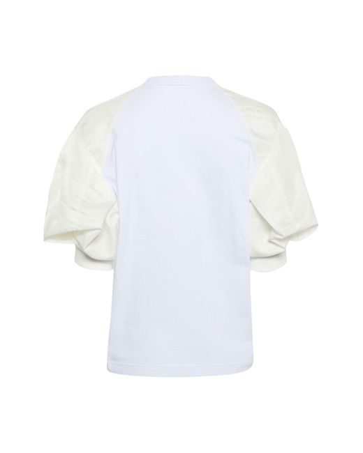 T-shirt in twill di nylon x jersey di cotone di Sacai in White