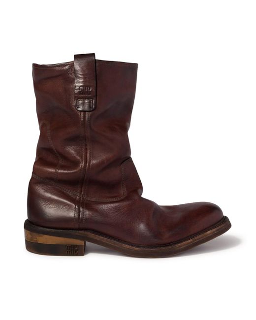 Miu Miu Brown Foule Calf Leather Ankle Boots