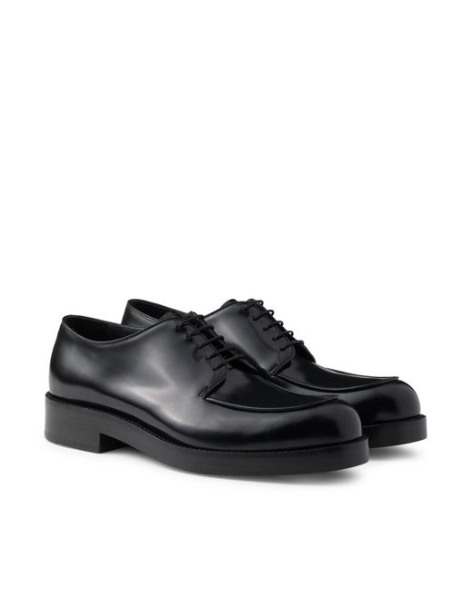 Derby in pelle spazzolata di Prada in Black da Uomo