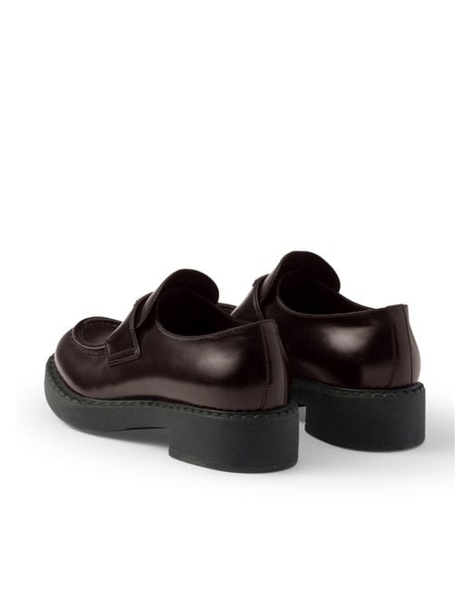 Prada Black Brushed Leather Loafers With Logo for men