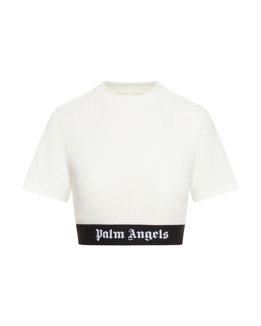 Palm Angels White Logo-print Cropped T-shirt