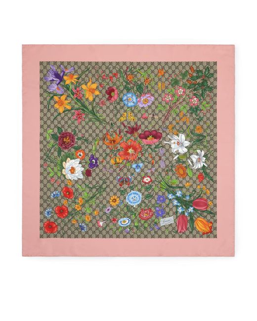 Gucci Multicolor Silk Twill Scarf With Flora Print