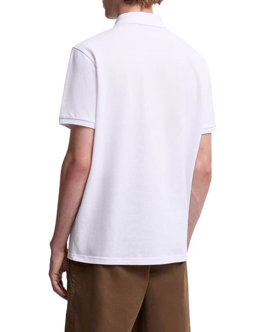 Moncler White Cotton Piquet Polo Shirt With Logo Patch for men