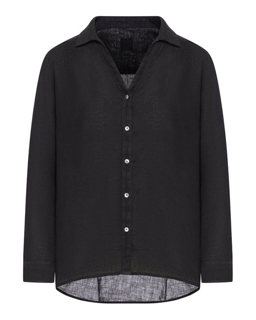 120% Lino Black Asymmetric Linen Shirt