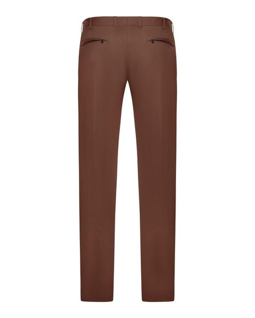 PT Torino Brown Tailored Cotton Blend Trousers for men