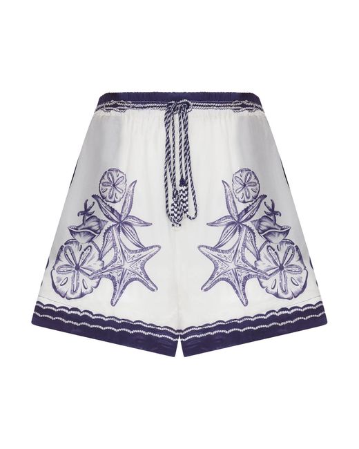 Farm Rio Blue Cotton Shorts With Print