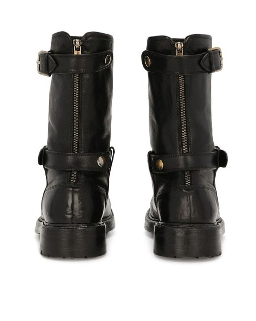 Dolce & Gabbana Black Leather Biker Boots for men