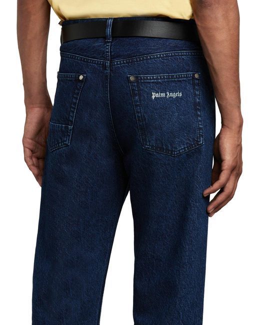 Jeans a gamba dritta con stampa logo di Palm Angels in Blue da Uomo