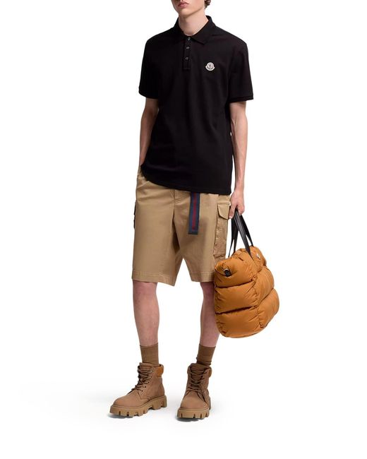 Moncler Black Cotton Piquet Polo Shirt With Logo Patch for men