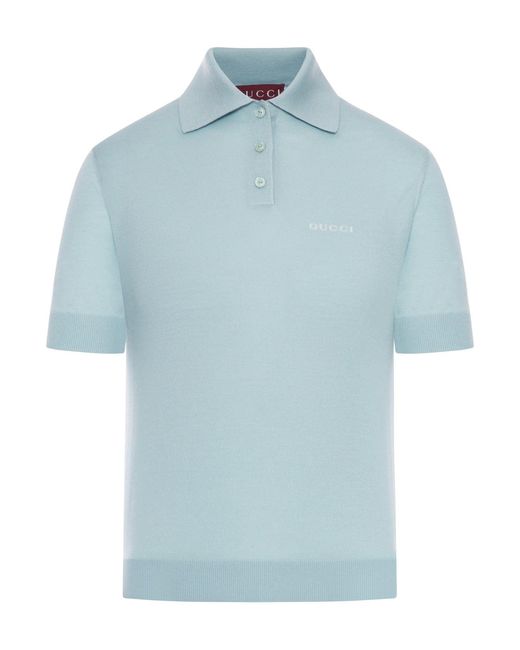 Gucci Blue Wool And Silk Knitted Polo Shirt