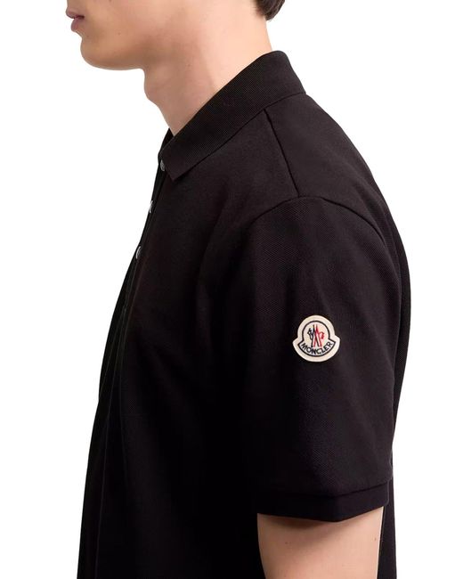 Polo in piquet di cotone con logo di Moncler in Black da Uomo