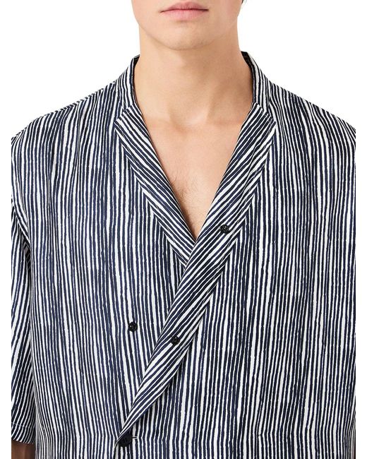 Camicia a maniche corte in seta stampata di Giorgio Armani in Gray da Uomo