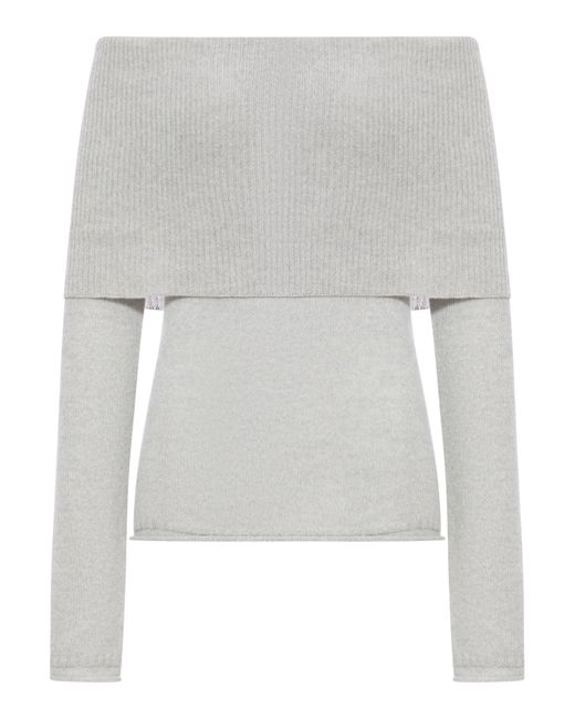 Roberto Collina White Ribbed Boat Neck Sweater