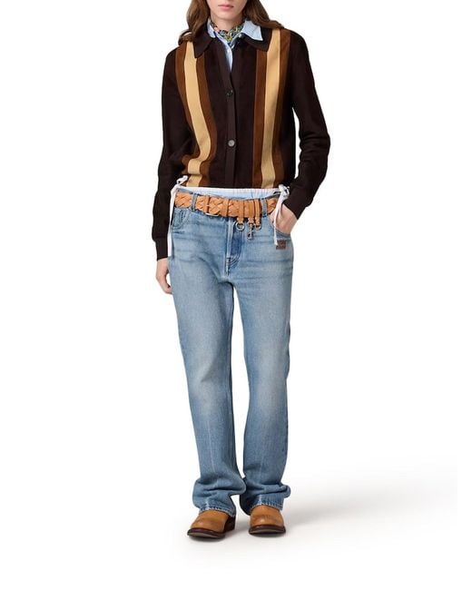 Miu Miu Blue Five-Pocket Washed Denim Trousers