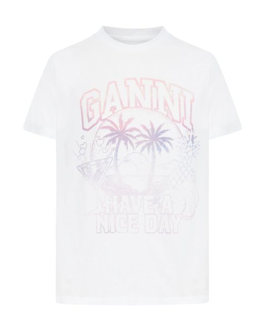 T-shirt in jersey di Ganni in White