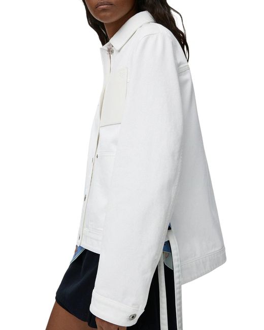 Loewe White X Paula's Ibiza Denim Jacket With Applied Leather Pocket