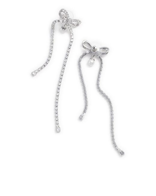 Self-Portrait White Crystal And Pearl Bow Dangling Earrings