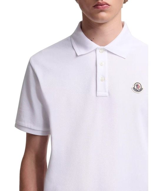 Moncler White Cotton Piquet Polo Shirt With Logo Patch for men