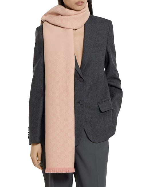 Gucci Pink Gg Wool Scarf