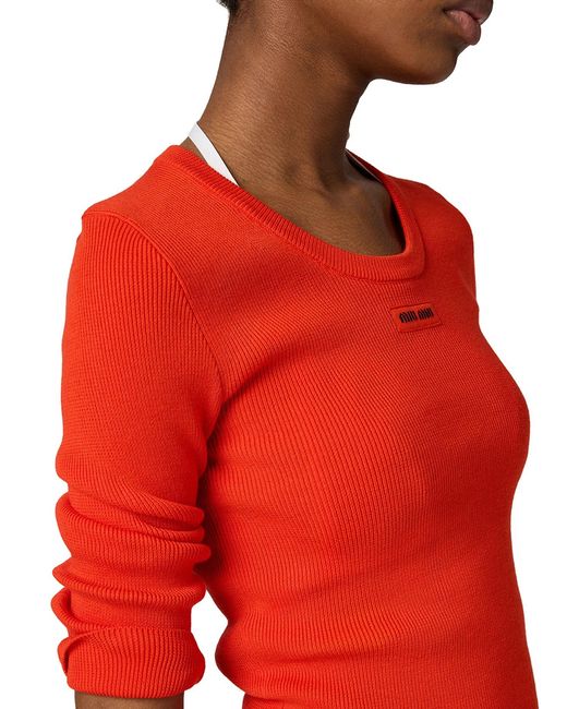 Miu Miu Red Crew Neck Cotton Sweater