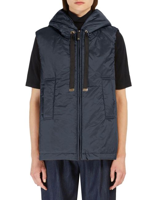 Max Mara Blue Padded Vest With Hood