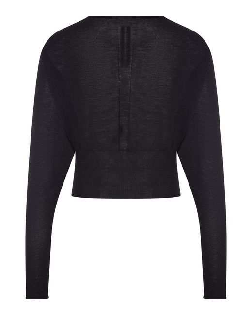 Rick Owens Black Cropped V-Neck Sweater