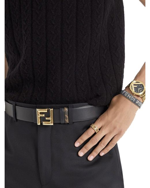 Fendi White Ff Rounded Reversible Belt for men