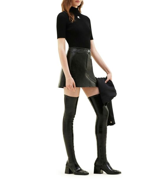 Courreges Black Reedition Short Sleeves Rib Knit Sweater