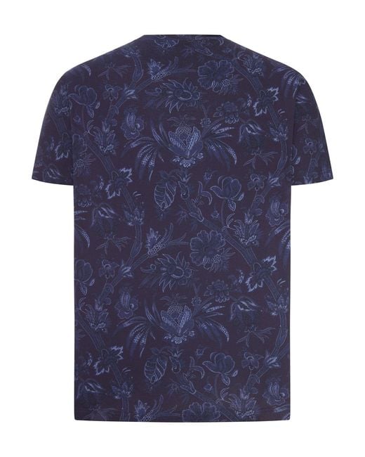 Etro Blue Cotton Jersey T-Shirt With Floral Paisley Pattern for men