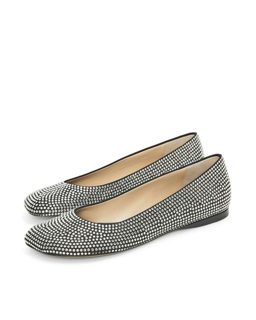 Loewe Gray Toy Ballerinas In Suede And All-over Rhinestones