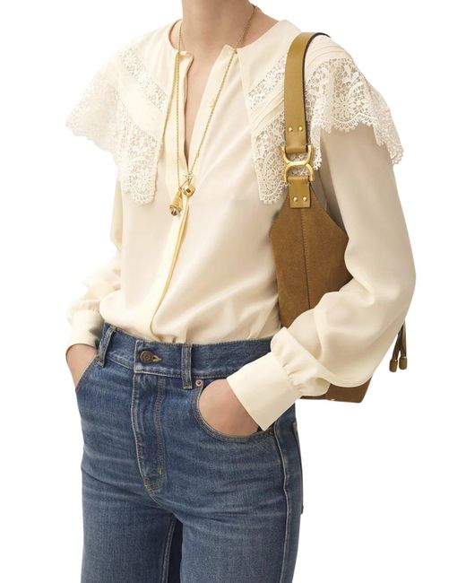 Borsa hobo marcie piccola in pelle scamosciata di Chloé in Natural