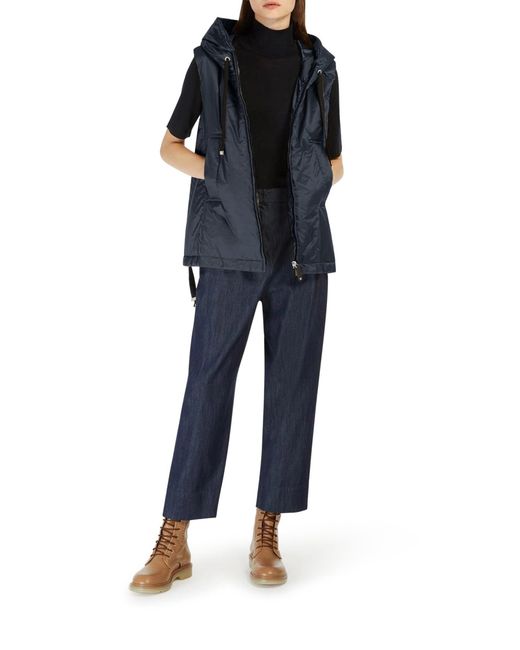 Max Mara Blue Padded Vest With Hood